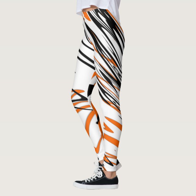 Bengal Colours Squiggly Orange and Black Lines Leggings (Left)