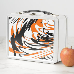Bengal Colours Squiggly Orange and Black Lines Metal Lunch Box