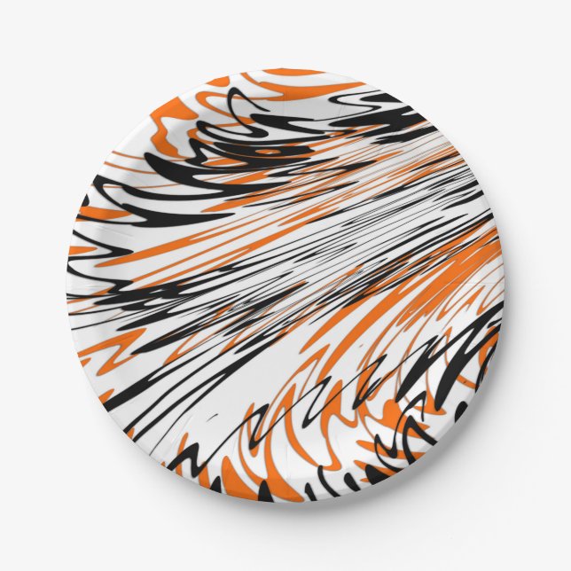 Bengal Colours Squiggly Orange and Black Lines Paper Plate (Front)