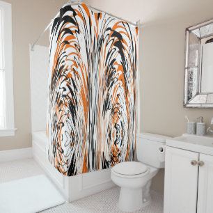 Bengal Colours Squiggly Orange and Black Lines Shower Curtain