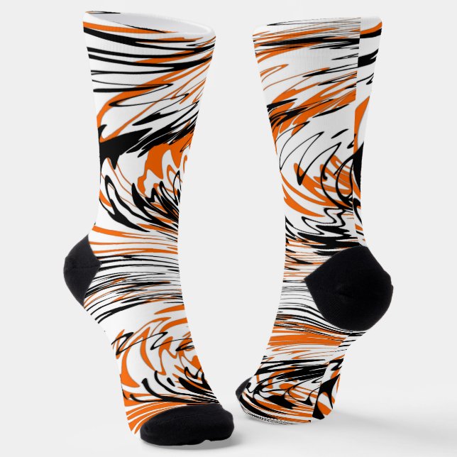 Bengal Colours Squiggly Orange and Black Lines Socks (Angled)