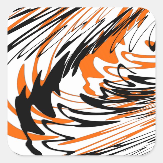 Bengal Colours Squiggly Orange and Black Lines Square Sticker (Front)