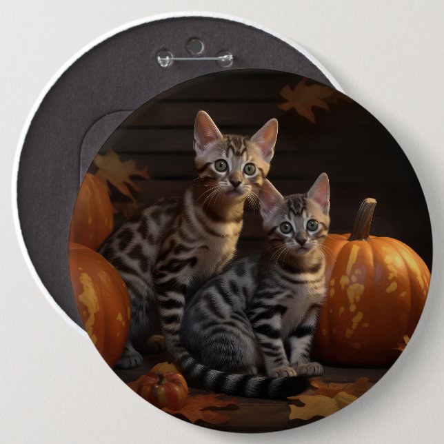 Bengal Kitten Autumn Delight Pumpkin  6 Cm Round Badge (Front & Back)