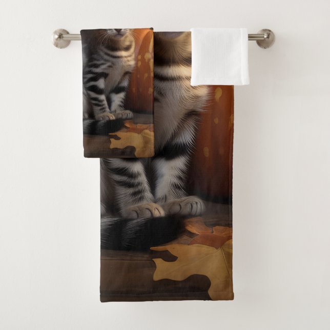 Bengal Kitten Autumn Delight Pumpkin  Bath Towel Set (Insitu)