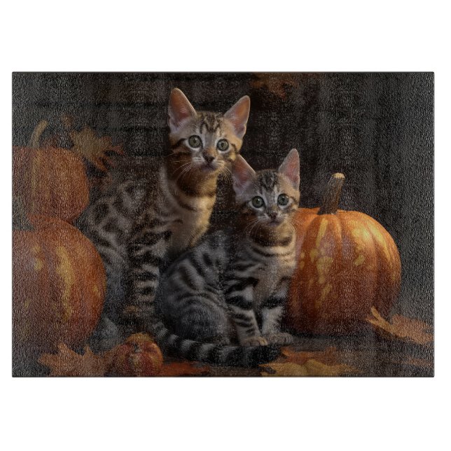 Bengal Kitten Autumn Delight Pumpkin  Cutting Board (Front)