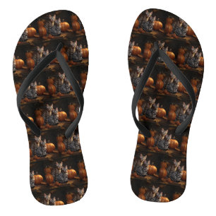 Bengal Kitten Autumn Delight Pumpkin  Flip Flops
