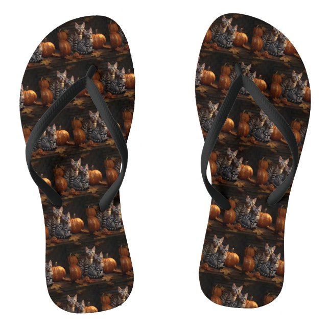 Bengal Kitten Autumn Delight Pumpkin  Flip Flops (Footbed)