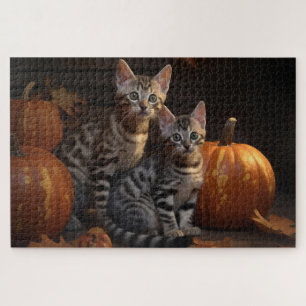 Bengal Kitten Autumn Delight Pumpkin Jigsaw Puzzle