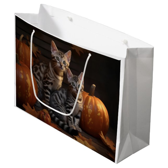 Bengal Kitten Autumn Delight Pumpkin  Large Gift Bag (Front Angled)