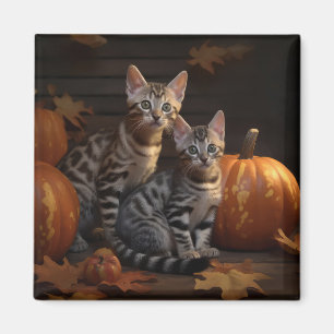 Bengal Kitten Autumn Delight Pumpkin Magnet