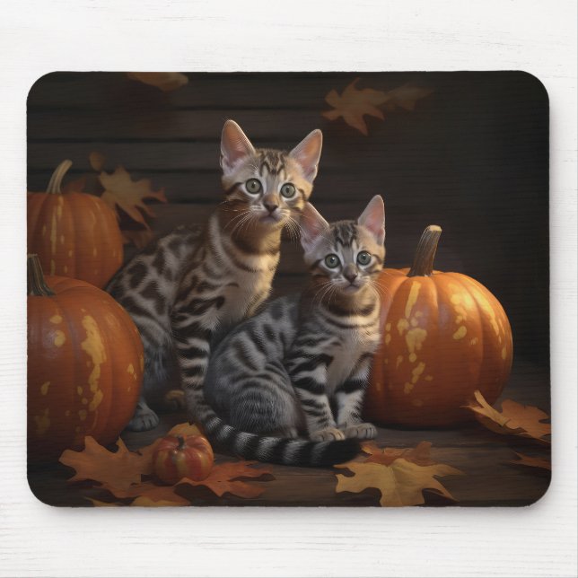 Bengal Kitten Autumn Delight Pumpkin  Mouse Mat (Front)