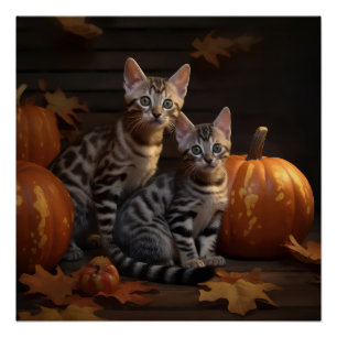 Bengal Kitten Autumn Delight Pumpkin Poster