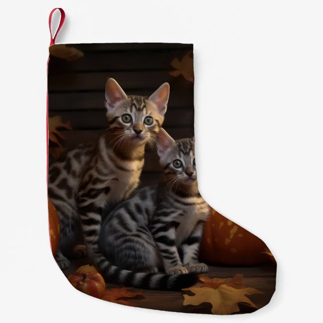 Bengal Kitten Autumn Delight Pumpkin  Small Christmas Stocking (Front)