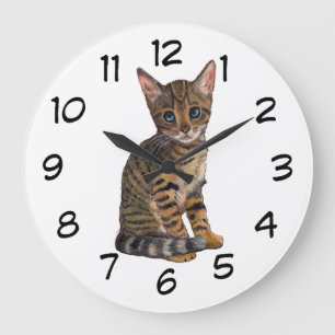 Bengal Kitten: Colour Pencil Drawing: CAT Large Clock