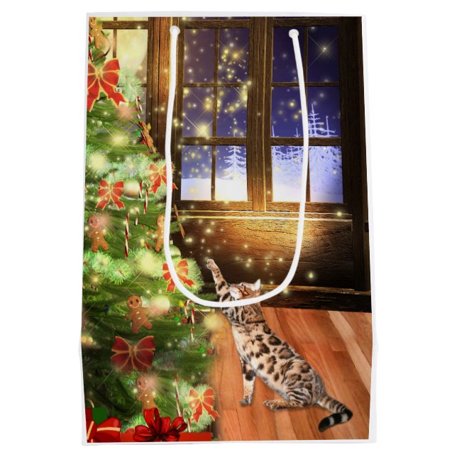Bengal kitty cat Christmas Medium Gift Bag (Back)