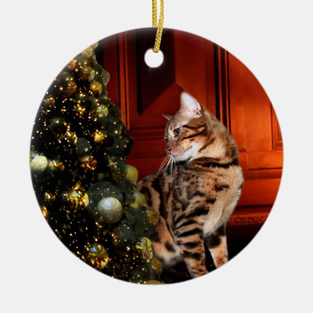 Bengal Kitty Christmas Ceramic Tree Decoration (Front)