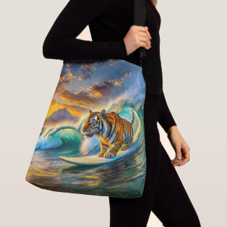 Bengal On A Surfboard Design By Rich AMeN Gill Crossbody Bag