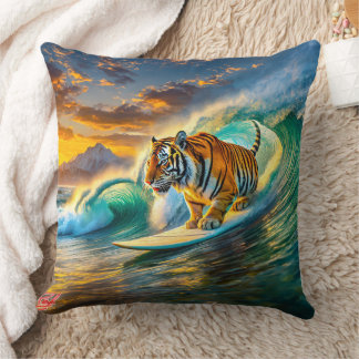Bengal On A Surfboard Design By Rich AMeN Gill Cushion