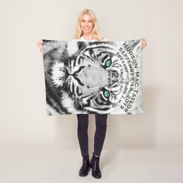 Bengal Tiger Baby birth Record Birth Stat Keepsake Fleece Blanket (In Situ)