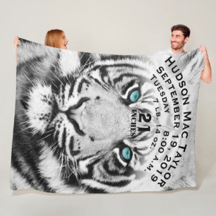 Bengal Tiger Baby Boy Birth Stats White Tiger Fleece Blanket