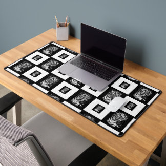 Bengal Tiger Black and White Chequerboard Pattern Desk Mat