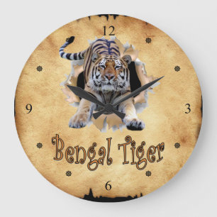 Bengal Tiger Breaks Through Paper Bag Clock! ~ Large Clock