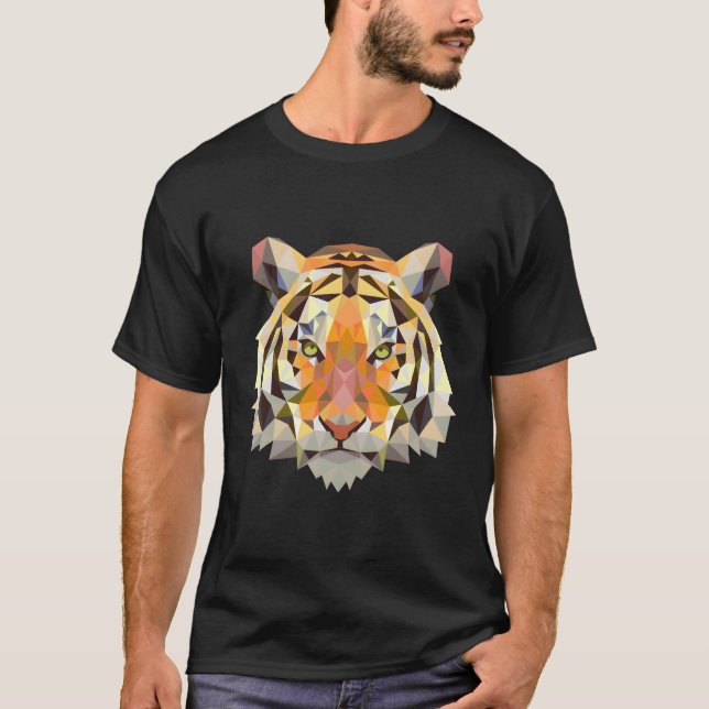 Bengal Tiger Face Geometric Wildlife Animal T-Shirt (Front)