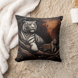 Bengal Tiger Family Among Forest Foliage Cushion