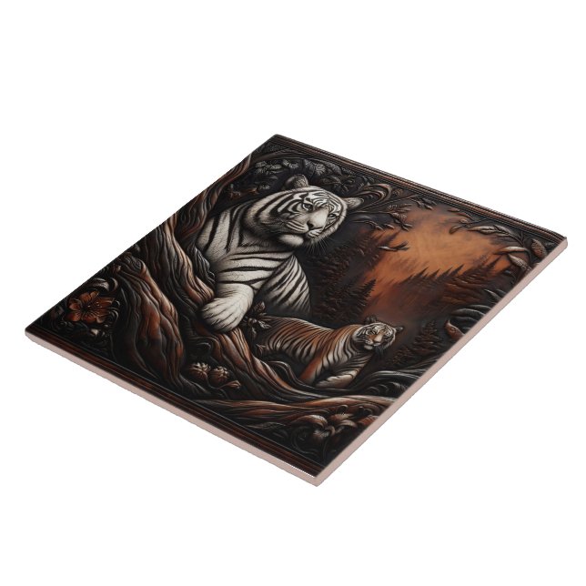 Bengal Tiger Family Among Forest Foliage Tile (Side)