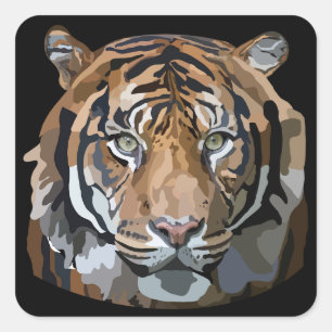 Bengal Tiger Hand Drawn Digital Art Square Sticker