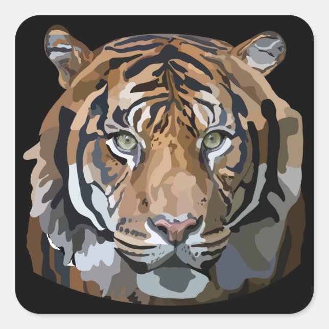 Bengal Tiger Hand Drawn Digital Art Square Sticker (Front)