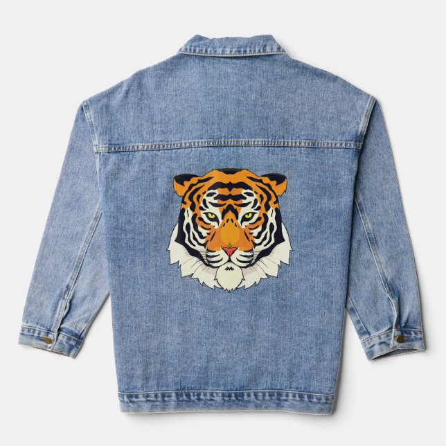 Bengal Tiger Head Fearless Big Cat Tiger Tiger Fac Denim Jacket (Back)