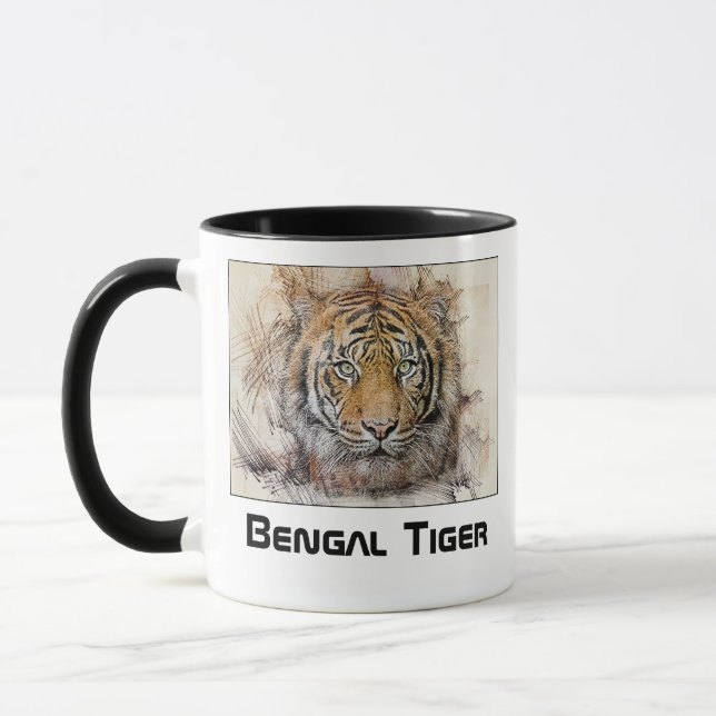 Bengal Tiger Head Illustration Mug (Left)