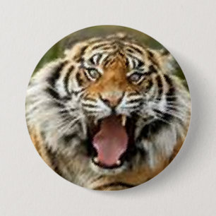 Bengal tiger in full rage cute button design