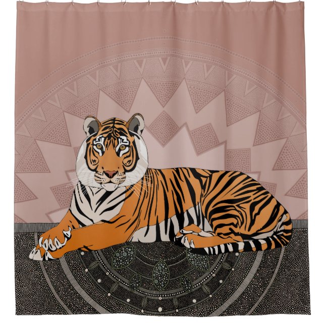 bengal tiger mandala copper rose shower curtain (Front)