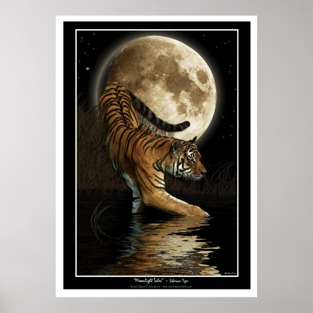 Bengal Tiger & Moon Art Prints & Posters (Front)