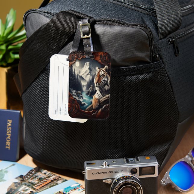 Bengal Tiger Moonlit Mountain Luggage Tag (Front & Back)