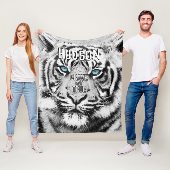 Bengal Tiger Personalised White Tiger Fleece Blanket (In Situ)