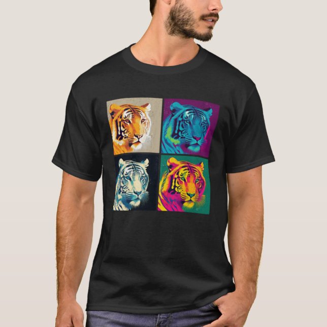 Bengal Tiger Pop Illustration Colorful Animal T-Shirt (Front)