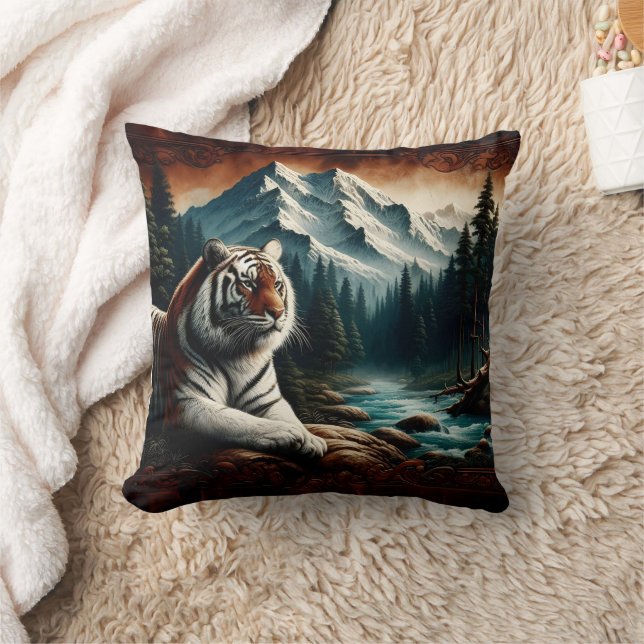 Bengal Tiger Relaxing Near Mountain Stream Cushion (Blanket)