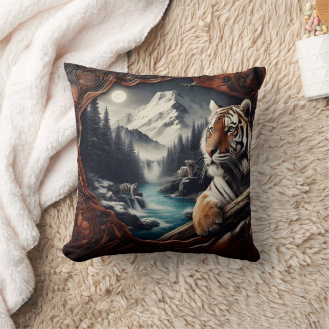 Bengal Tiger Relaxing Near Mountain Stream Cushion (Blanket)