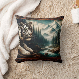 Bengal Tiger Resting by Mountain River Cushion