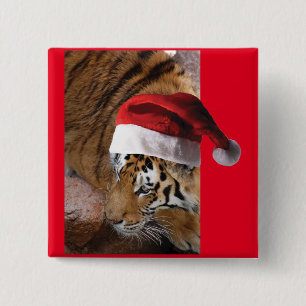 Bengal Tiger Santa Claus 15 Cm Square Badge