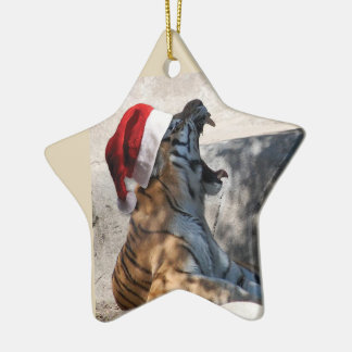 Bengal Tiger Santa Claus Ceramic Tree Decoration