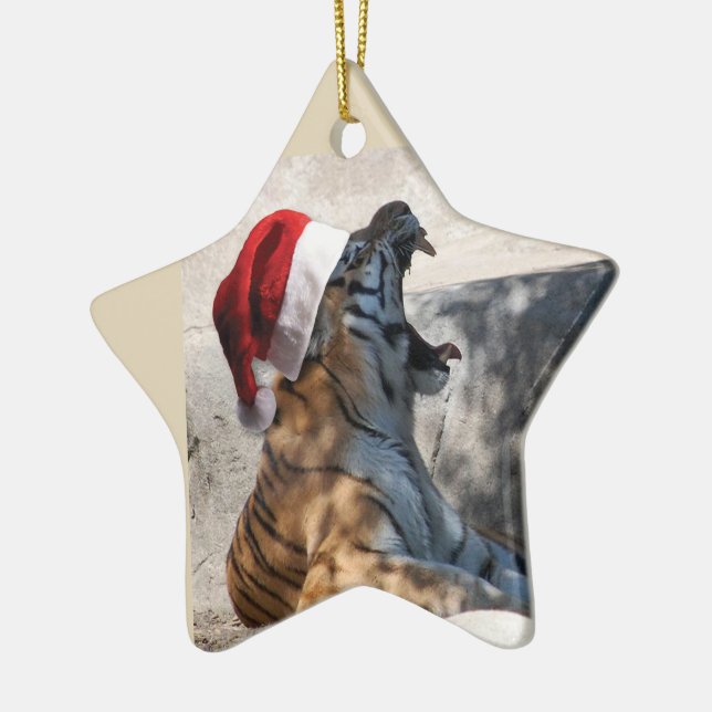 Bengal Tiger Santa Claus Ceramic Tree Decoration (Left)