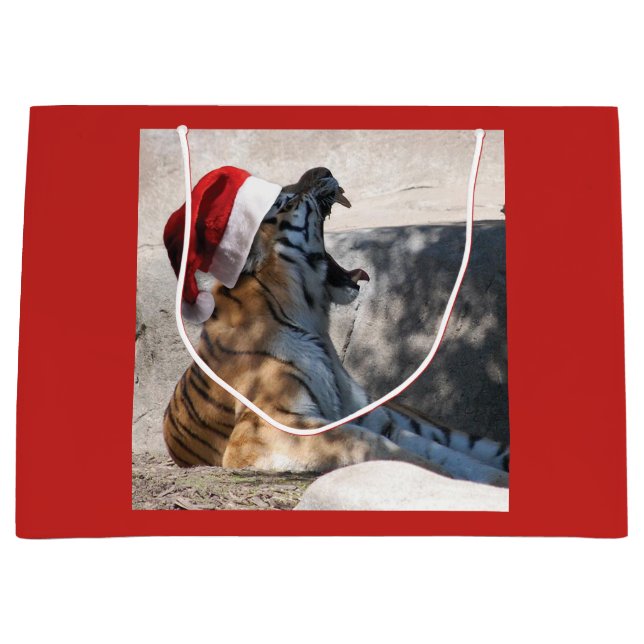 Bengal Tiger Santa Claus Large Gift Bag (Front)