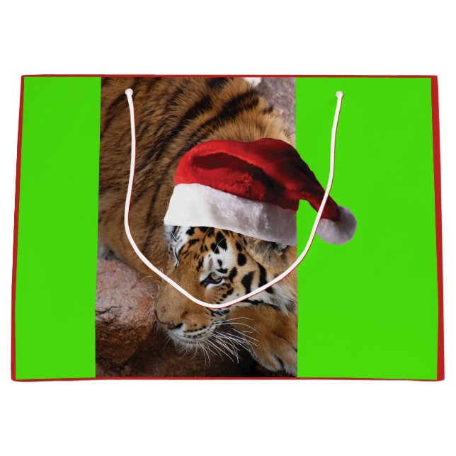 Bengal Tiger Santa Claus Large Gift Bag (Front)