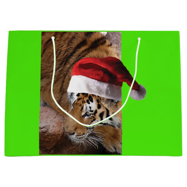Bengal Tiger Santa Claus Large Gift Bag (Front)
