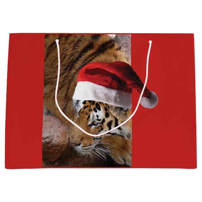 Bengal Tiger Santa Claus Large Gift Bag (Front)