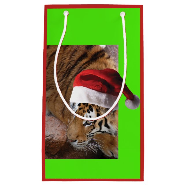 Bengal Tiger Santa Claus Small Gift Bag (Front)